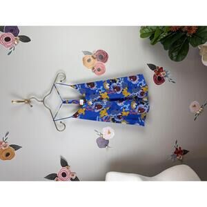 Renee C Blue and Yellow Floral Print Sleeveless Tank - Size - Medium